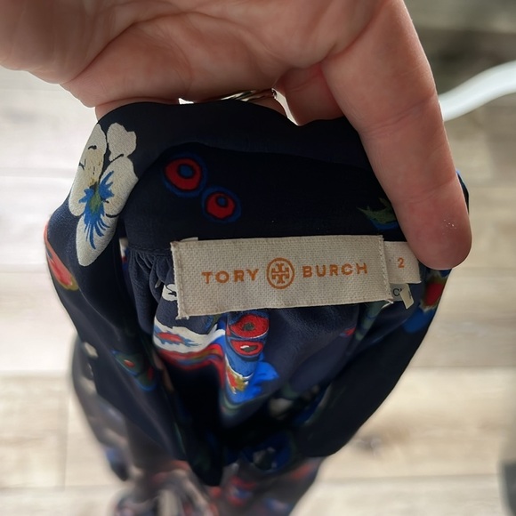 Tory Burch Gabrielle Silk Drop Waist Blue Pansy Floral Shirt Dress Blue - Picture 10 of 14